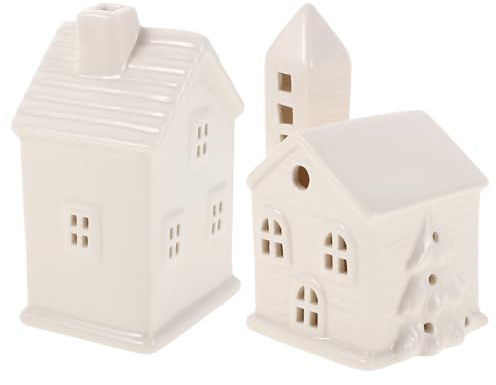 Kichvoe 2 Case in Ceramica: Casette Natalizie in Ceramica con luci a LED - Piccole Decorazioni da Fattoria per Feste di Natale e Decorazioni per L'Albero di Natale