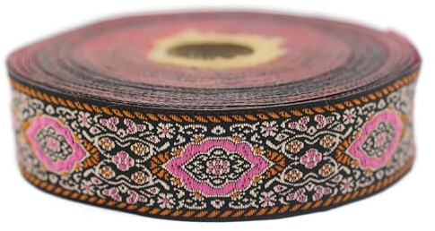 Jacquard-Band, gewebt, Rosa und Orange, kaiserliche Bordüre, 10 m x 25 mm – Rolle, besticktes Band, zum Nähen, Dekoration 25589-V2