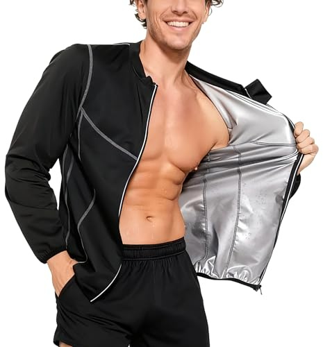 GENEMEN Mens Sauna Shirts Sportswear Workout Sweatshirts Running Jackets Shapewear Tops with Zipper