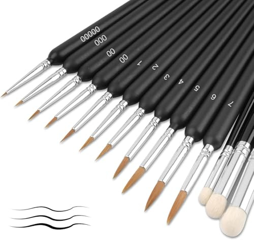 Modellbau Pinsel,11 Premium Feine Detail Pinsel und 3 Drybrush Pinsel | Pinselset Für Acryl,Aquarell,Malen Nach Zahlen, Pinselset Für Miniatur, Modellbau Zubehör, Schulmalpinsel