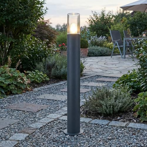 Easylight Pollerleuchte Anthrazit E27 80 cm hoch Aluguss IP44 Modern Wegeleuchte außen Stehlampe Garten Weg Beleuchtung