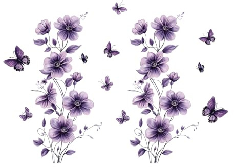 Kibi Wandaufkleber lila Blumen und Schmetterlinge, Wanddekoration, 110 x 80 cm, Blumenmotiv