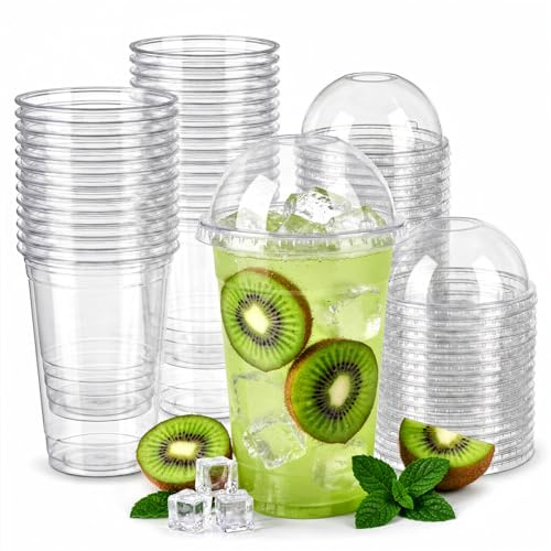 Nationwide Paper Strong Smoothie Cups with Dome Lids 20oz 500pcs for Smoothies, Milkshakes, Iced Coffee, Slushy, Thick Drinks and Bubble Tea Recyclable and Reusable (500ml)