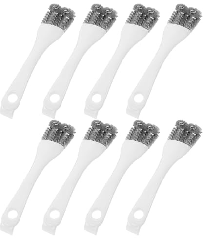 GALPADA 8pcs Long Handle Bird Cage Cleaning Brush Set with Double-sided Scraper Heads White Handle and Gray Bristles Pet Cage Droppings Remover for Parrots