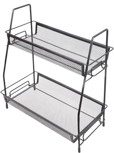 PANGBOER Práctico estante de almacenamiento apto para baño, cocina, sala de estar, dormitorio, haz que la habitación esté ordenada, ahorra espacio, 2 niveles, organizador de especias de gran capacidad