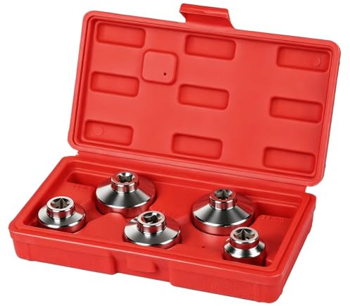 lalago Set di Chiavi per Filtro Olio 5 Pezzi, Chiavi a Tazza per Filtro Dell'olio, Chiave Esagonale da 3/8, in Acciaio al CR-V, Strumento di Rimozione Presa Filtro Olio Auto (24, 27, 32, 36, 38mm)