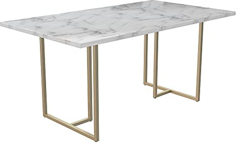 Astor Esstisch Weißer Marmor-Look, 160 x 90 x 75 cm, moderner Esstisch für 8 Personen mit Metallbeinen, rechteckiger Esszimmertisch für Küche, Esszimmer und Home Office