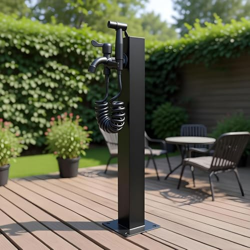 Fontanelle da Giardino Verticale con Doppio Rubinetto di Uscita Dell'acqua,Antigelo Fontanella a Colonna Moderna con Rubinetto,colonna acqua giardino da esterno,da Esterno,Fontana Fontana a Pavimento