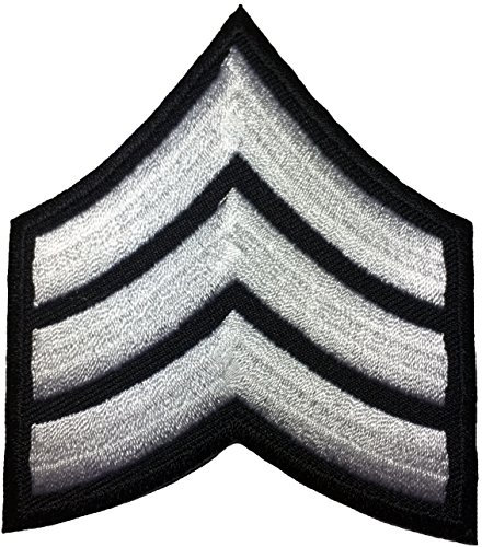 Papapatch Aufnäher / Bügelbild mit Chevrons Sergeant E-5 Streifen, US Army Rank, zum Aufnähen auf Armen, Schultern, bestickt, Schwarz und Weiß (1 Stück) (Iron-E5-BKWH)