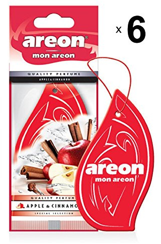 AREON Mon Auto Duft Apfel Zimt Autoduft Lufterfrischer Rot Hängend Aufhängen Anhänger Spiegel Pappe 2D Wohnung (Apple and Cinnamon Set Pack x 6)