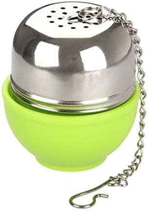 Facklemann 49130 Boule à thé ovale avec support, boule à thé, infuseur à thé, infuseur de tisane, Acier inoxydable, ABS, Vert, Argenté, 4 x 4,5 cm