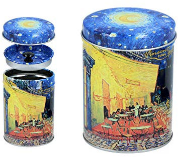 CARMANI - Vincent Van Gogh Cafe Terrace - Caja de almacenamiento pequeña de metal con tapa para té, café, azúcar, 6,5 x 9 cm