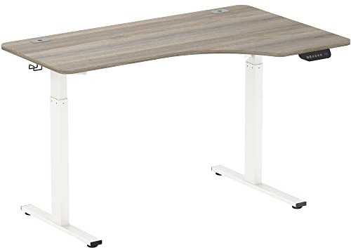 SHW 55 Zoll großer, elektrisch höhenverstellbarer L-förmiger Stehschreibtisch mit nach rechts gerichteter Ecke, Eiche
