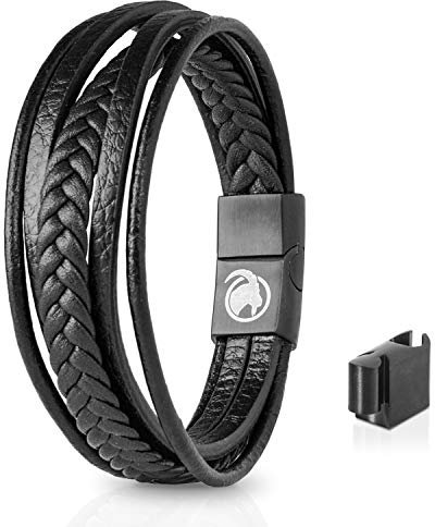 Steinbock7 Hochkar Lederarmband - Eleganter Edelstahl-Magnetverschluss, Langlebig & Stylisch, Perfekt für Urban & Outdoor, in Geschenkbox - 22cm