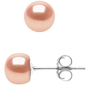 Pearls & Colors - Boucles d'Oreilles Véritables Perles de Culture d'Eau Douce Boutons - Rose Naturel - Qualité AAA + - Disponibles en Plusieurs Tailles - Argent 925 Millièmes - Bijou Femme