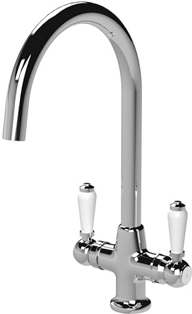 Balterley Kitchen Tap with Dual Lever Handles, Mono Kitchen Mixer Tap, Chrome Mono Mixer Taps for Sink, Round Base with Curved Spout Taps for Sink - 160 x 220 x 375mm (Chrome)