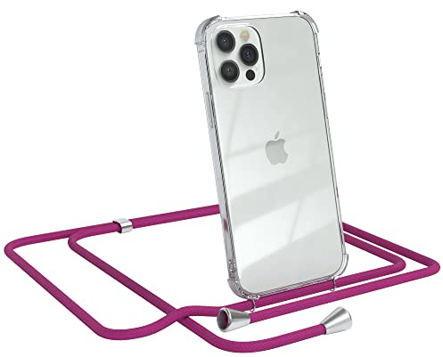 EAZY CASE Handykette kompatibel mit iPhone 12/12 Pro Handyhülle mit Umhängeband, Handykordel mit Schutzhülle, Silikonhülle, Hülle mit Band, Stylische Kette für Smartphones, Pink