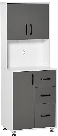 HOMCOM Modern Kitchen Cupboard with Storage Cabinets, 3 Drawers and Open Countertop for Living Room, Grey