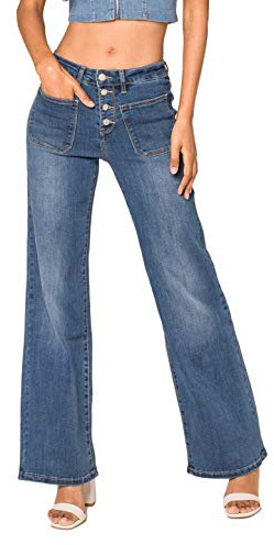 Nina Carter Flared Bootcut Jean pour Femme Taille Haute Évasé Vintage Effet Usé Stretch