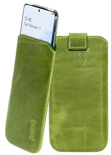 Suncase Etui Tasche kompatibel mit Sony Xperia 5 III 3 (2021) Hülle mit ZUSÄTZLICHER Case/Schale/Bumper Lasche mit Rückzugfunktion Handytasche Ledertasche Schutzhülle in antik-Kiwi grün
