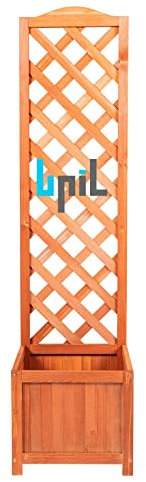 BPIL SQUARE WOODEN PLANTER WITH LATTICE FOR GARDEN CLIMBING FLOWER PLANT POT With a strong gray box to protect the wood and for easier cultivation (120 cm Tall)