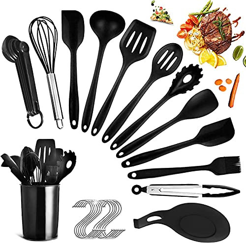 Ustensiles de Cuisine,Set spatule en Silicone de Qualité,Ustensiles de Cuisine en Silicone Set,14 Pcs Kit Ensemble Anti-Rayures et Résistante à la Chaleur Comprend Spatule Cuillère Fouet
