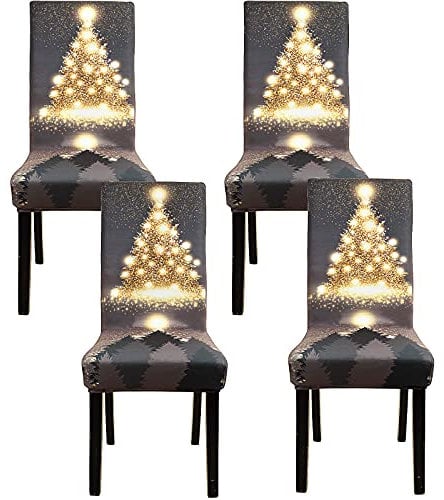 Fuloon Stuhlhussen 4er Set, Universal Stretch Abnehmbare Weihnachten Stuhlbezug Moderne Stuhlüberzug Elastische Abnehmbar Waschbar Bezüge für Esszimmerstühle Schwingstuhl