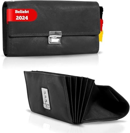 FLEXIBILITE Kellner Geldbörse Kellnerportemonnaie Echt Leder Zertifiziert [2026] RFID | Kellnerbörse Kellnergeldbeutel aus Leder | Bedienungsgeldbeutel Taxi Portemonnaie Schwarz