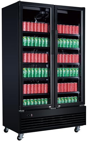 METRO Professional Vitrine Réfrigérée Double/Réfrigérateur Double à Boissons GSC2100B-NC, Acier/Aluminium/Verre,120 x 72,5x 206,6 cm, 949 L, Froid Ventilé, Roulettes & Serrure, Noir