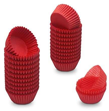 Mombake Rote Mini-Cupcake-Förmchen, natürliches fettdichtes Papier, Muffin-Backförmchen, 500 Stück