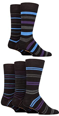 Farah Mens Argyle, Patterned and Striped Bamboo Socks Pack of 5 Black/Purple/Blue Stripe 6-11