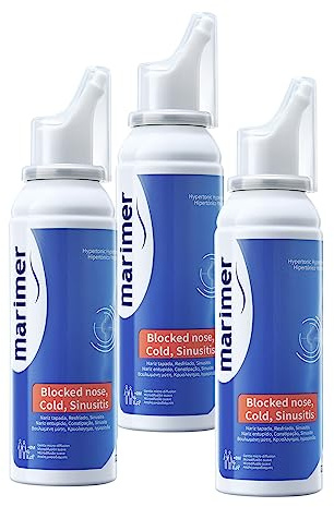 Marimer Hypertonic Saline Nasal Spray 3-Pack – 2.2% All Natural Seawater for Nasal Congestion, Sinus Rinse & Pollen Allergy Relief – Drug-Free Steroid-Free – 3 × 3.38 fl oz (100 mL)