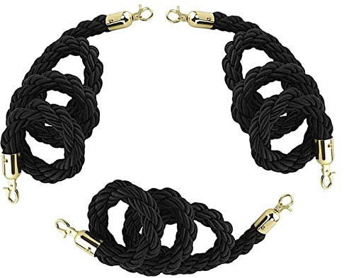 LXLZYXSF Absperrkordel Rungenstütze Gedrehtes Seil VIP-Zone Geflochtene Hanfseile, Absperrung Der Warteschlange - Konzerte Bänke Hotels Theater, Schwarz (Color : 3 Pack, Size : 3m/9.8ft)