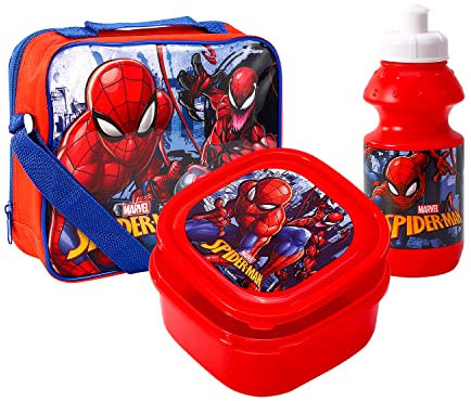 Spiderman Insulated 3 Piece Lunch Bag, Sandwich Box & Bottle Set for School & Travel