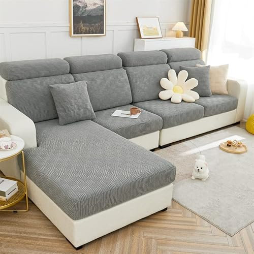 ele ELEOPTION Stretch Sofa Sitzkissenbezug,Upgraded Spandex rutschfest Sofasitzbezug,Sofabezug Couchbezug Sofa Überzug für Sofa Sitzkissen (Hellgrau,3 Sitzer für Länge 140-165CM)