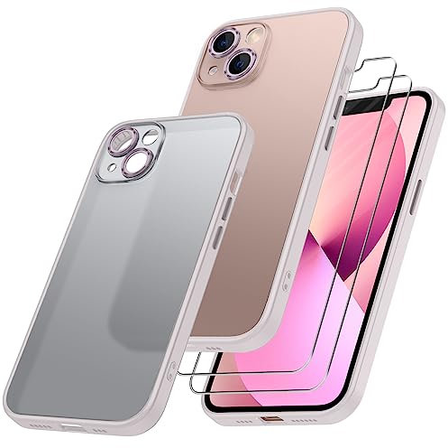 Qasyfanc Hybrid Cover Compatibile con iPhone 13, Custodia iPhone 13 Sottile Antiurto con Protezione Fotocamera e 2 Pellicola Vetro Temperato, Rosa