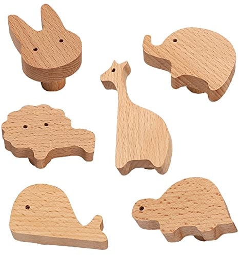 HDJNal 6 Set Wooden Animal Furniture Knobs Decorative Wood Dresser Knobs with Screws Dresser Pulls Wood Marine Woodland Animals Knobs Cabinet Knobs Nursery Drawer Handles for Decor