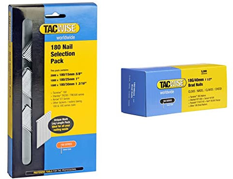 Tacwise 0205 Selection Pack of Type 180/15-30 mm Galvanised 18G Brad Nails, Pack of 4,000 & 0400 Type 18G / 40 mm Galvanised Brad Nails, Silver, 5000 Pack