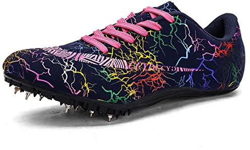 SDEQA Zapatillas de Clavos Atletismo Unisex, Zapatos con Clavos Antideslizantes Ligeras Atletismo para Velocidad Sprint,Negro,35 EU