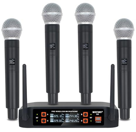 micfuns K4 4 - Microfono wireless portatile per KTV Stage Singing (nero)