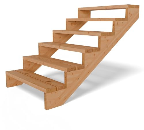 Gartenwelt Riegelsberger Terrassentreppe Breite 95 cm Treppe mit 6 Stufen Geschosshöhe 106 cm Massivholz Lärche Komplett-Set Wangen, Bohlen & Schrauben