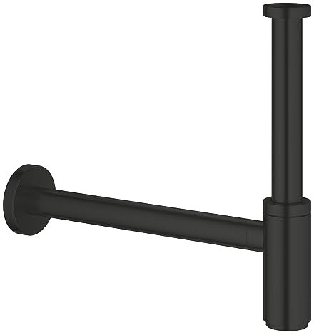 GROHE, Sifone 1 1/4, sifone (scarico per lavandino e lavabo, scarico in ottone, tappo di chiusura a vite per la pulizia), nero, 295032430