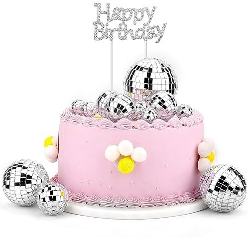 14pcs Disco Ball Cake Toppers, Disco Balls for Cake Disco Ball Party Decorations for 70s Disco Theme Party Favor Birthday Cake Party Decorations (Silver, 4 Sizes)
