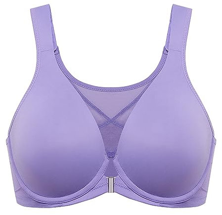 DELIMIRA Damen Haltungskorrektur BH mit Vorderverschluss BH Große Brüste Starker Halt mit Bügel Soft Tiefen Ausschnitt Seerose Lila 85F