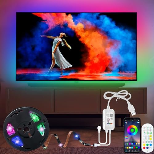 ETRLNXY RGBIC Tira LED 4 Metro, Tiras LED TV para 55-70 Pulgadas, Luces LED con APP y Control Remoto, Sync de Música, IC Incorporado LEDs para Decoracion TV PC Fiesta