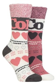 Coca-Cola Femme 'Amour' Confortable Chaussettes - Sous licence officielle Amusant Nouveauté Île juste Modèle Chaud Duveteuse Hiver Chaussettes 2 Paire Emballage multiple Taille 37-42 Rose/Crème/Noir