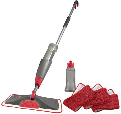 Rubbermaid Microfiber Reveal Spray Mop Floor Cleaning Kit with 3 Microfiber Wet Pads, 1 Solution Refillable Bottles for Wet & Dry Use, Washable & Reusable Pads, Cordless, for All Floor Types