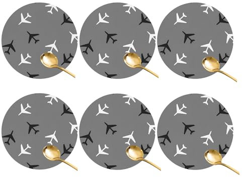 Untersetzer für Getränke, 6 Stück, Flugzeug Flugzeug Schwarz Weiß Getränkeuntersetzer für Couchtisch, Tischtassenmatte Leder Schreibtischuntersetzer für Getränke, Baruntersetzer für Büro,