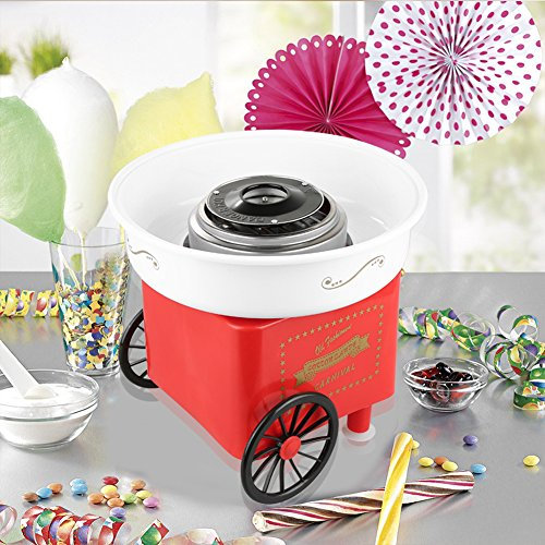 XDAILUYYDS Zuckerwattemaschine, Retro Cotton Candy Machine, Zuckerwatte Maschine mit Stäbchen und Messlöffel, Zuckerwattenmaschiene für Zuhause Kindergeburtstag Party (B-Rot)