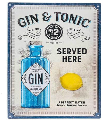 zeitzone Blechschild Gin & Tonic Dekoschild Nostalgie Vintage 20x25cm